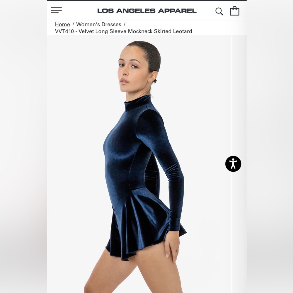 Los Angeles Apparel Velvet Long Sleeve Mockneck Skirted Leotard